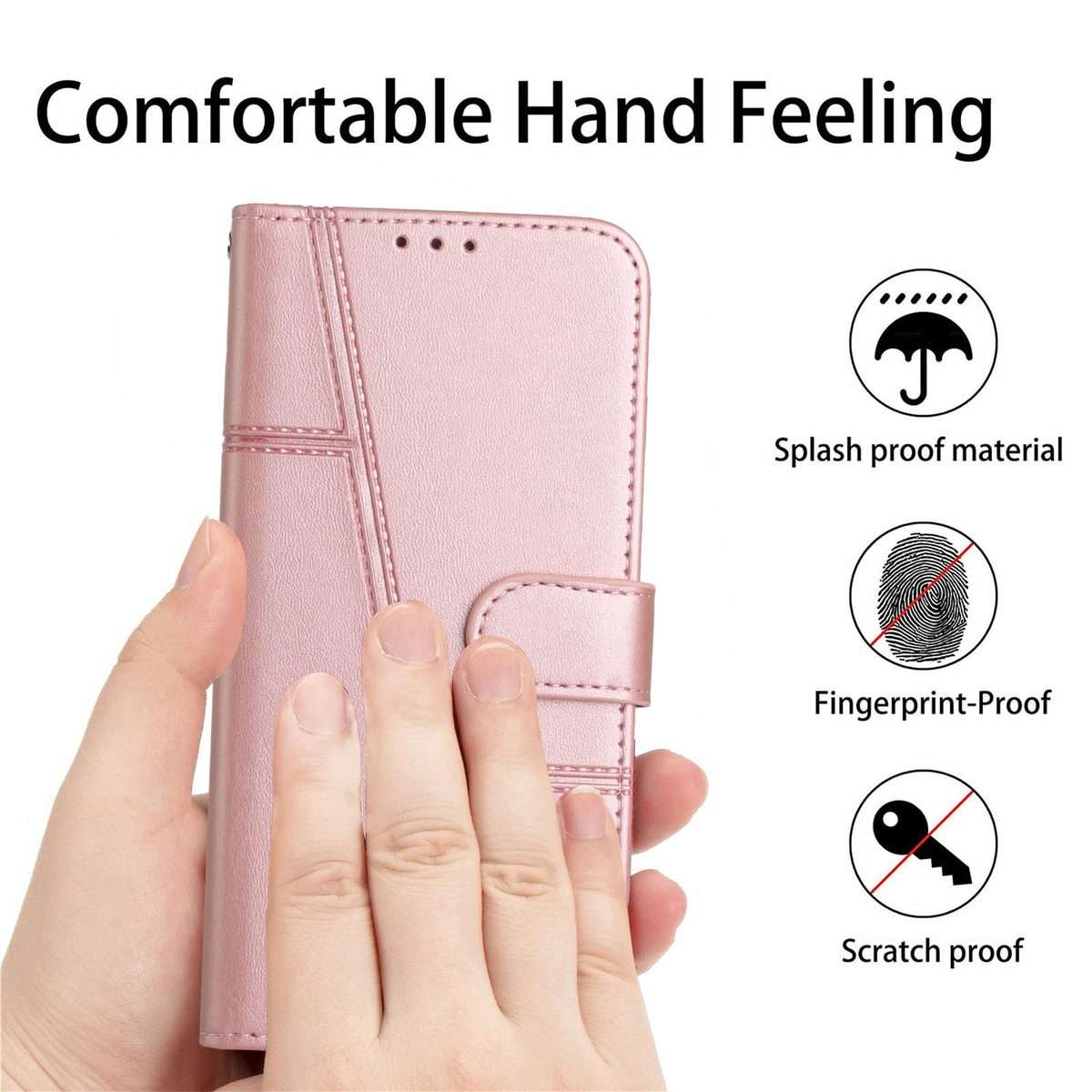 For Redmi Note 14 Pro 5G Global Stitching Calf Texture Buckle Leather Phone Case(Rose Gold)