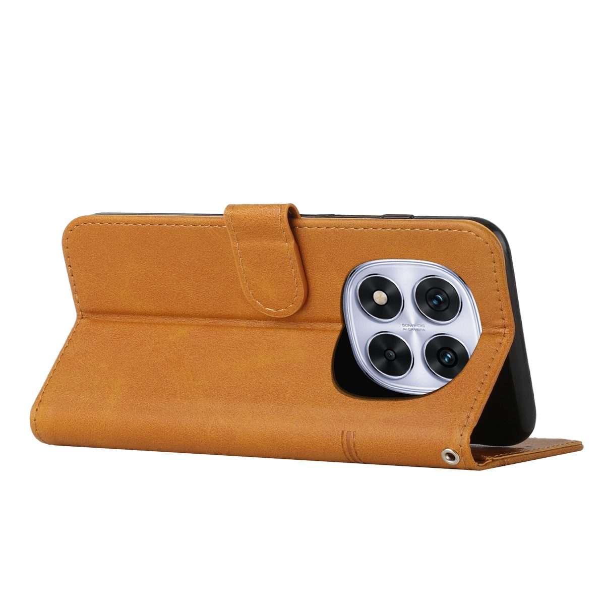 For Redmi Note 14 Pro 5G Global Stitching Calf Texture Buckle Leather Phone Case(Yellow)