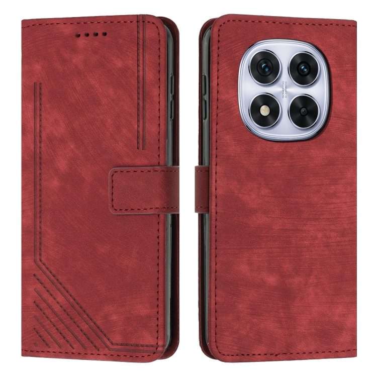 For Redmi Note 14 Pro 5G Global Skin Feel Stripe Pattern Leather Phone Case with Lanyard(Red)