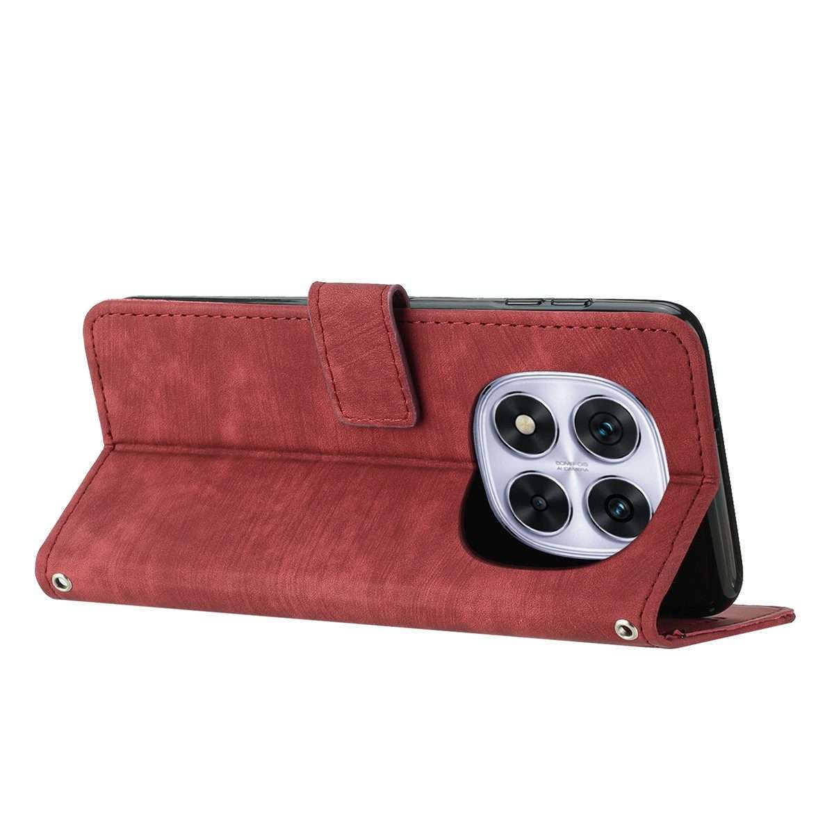 For Redmi Note 14 Pro 5G Global Skin Feel Stripe Pattern Leather Phone Case with Lanyard(Red)
