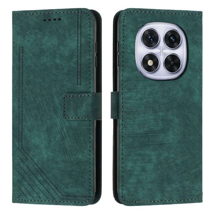 For Redmi Note 14 Pro 5G Global Skin Feel Stripe Pattern Leather Phone Case with Lanyard(Green)