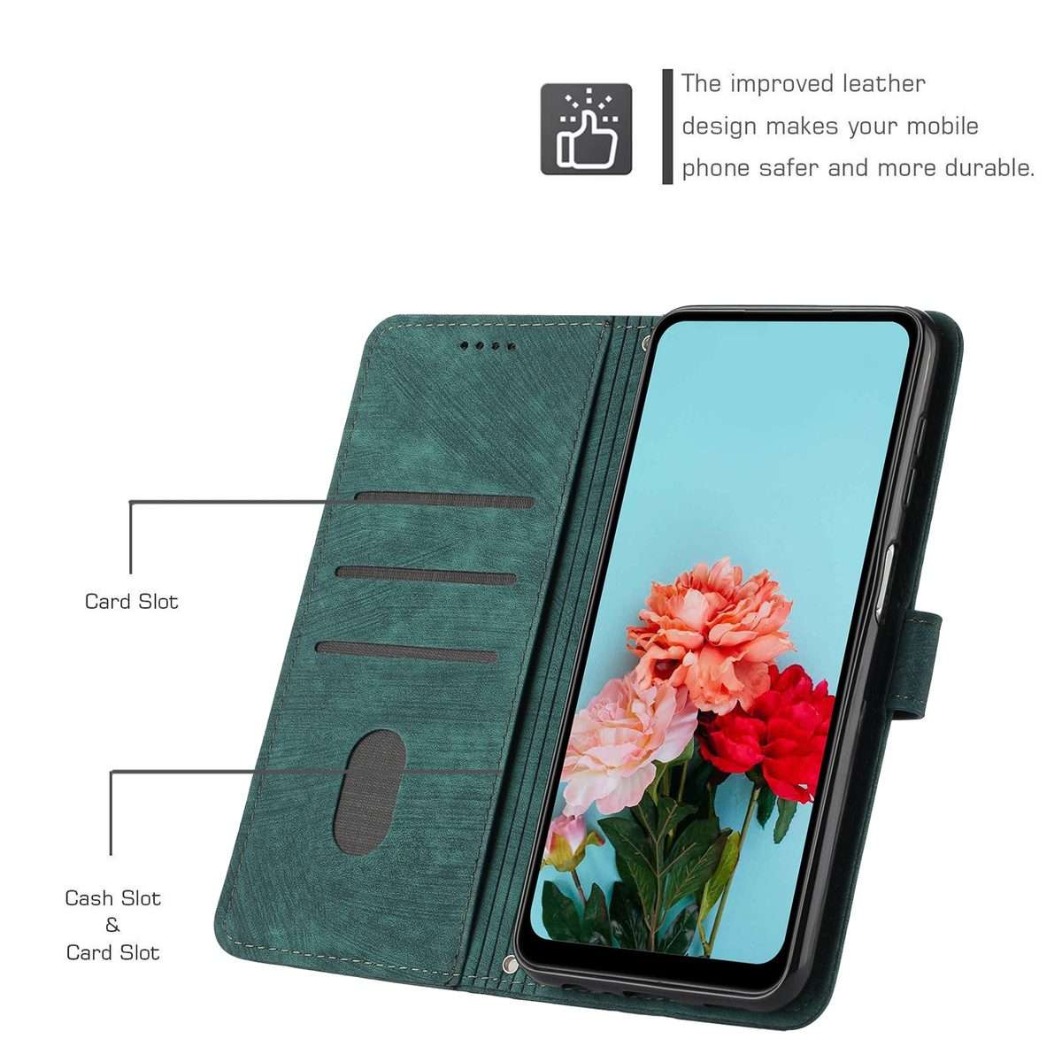 For Redmi Note 14 Pro 5G Global Skin Feel Stripe Pattern Leather Phone Case with Lanyard(Green)