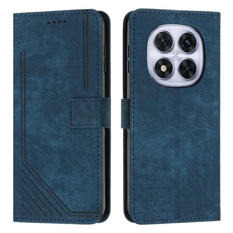 For Redmi Note 14 Pro 5G Global Skin Feel Stripe Pattern Leather Phone Case with Lanyard(Blue)