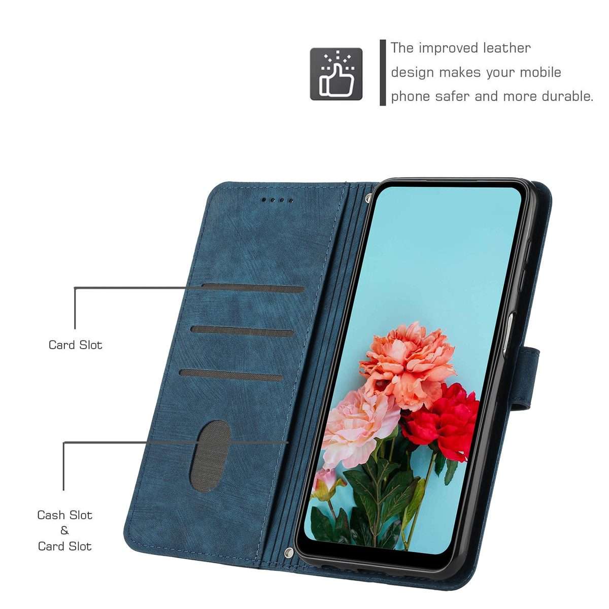 For Redmi Note 14 Pro 5G Global Skin Feel Stripe Pattern Leather Phone Case with Lanyard(Blue)