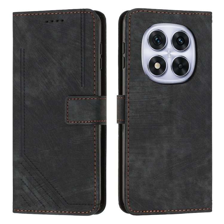For Redmi Note 14 Pro 5G Global Skin Feel Stripe Pattern Leather Phone Case with Lanyard(Black)