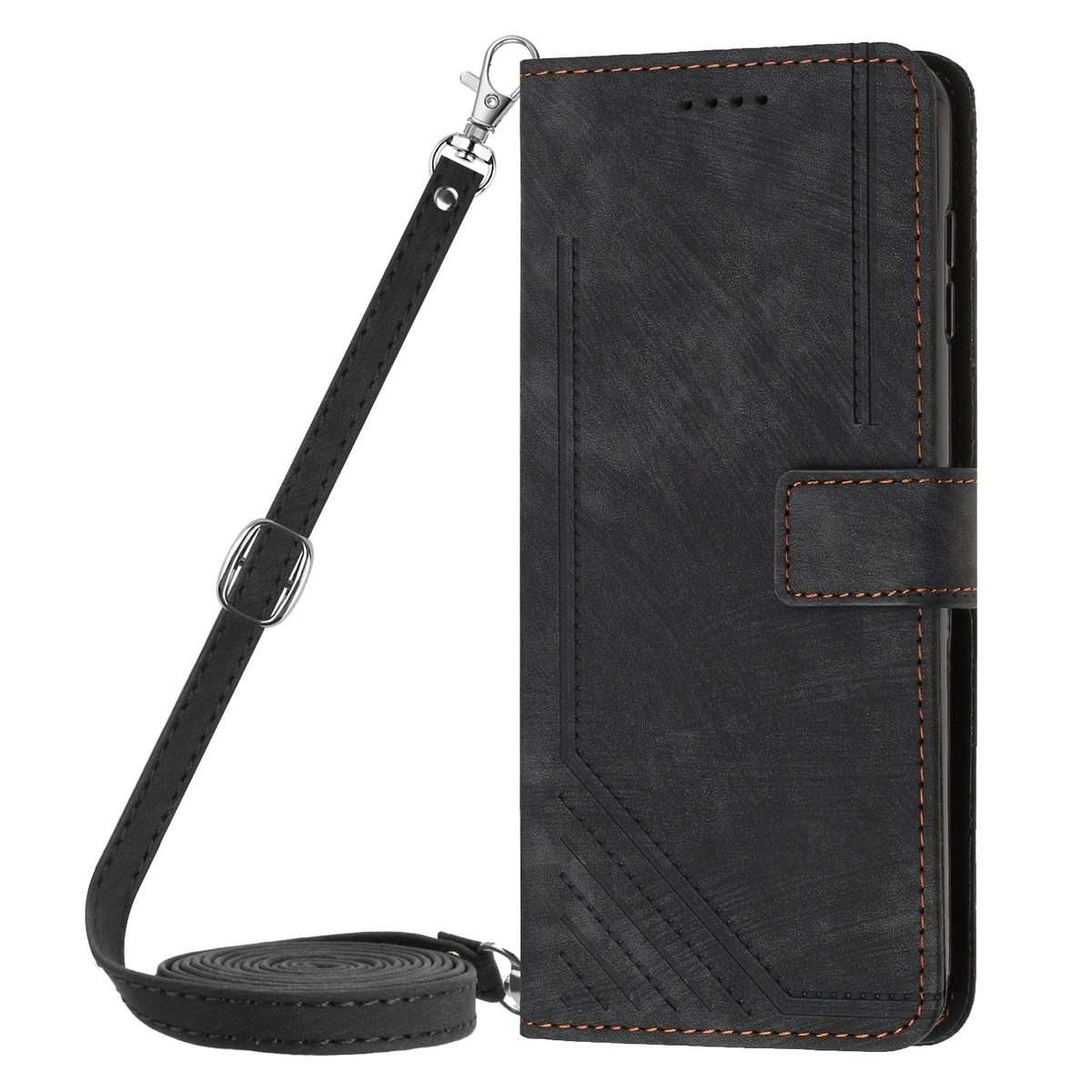 For Redmi Note 14 Pro 5G Global Skin Feel Stripe Pattern Leather Phone Case with Lanyard(Black)