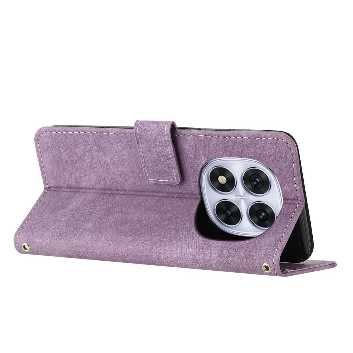 For Redmi Note 14 Pro 5G Global Skin Feel Stripe Pattern Leather Phone Case with Lanyard(Purple)