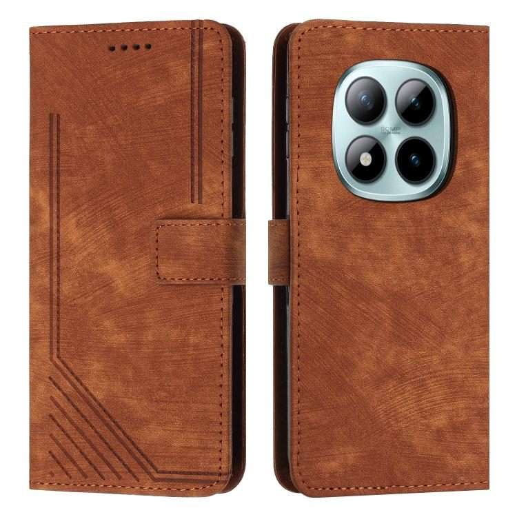 For Redmi Note 15 Pro+ 5G Global 163.3mm Skin Feel Stripe Pattern Leather Phone Case w ... (Brown)
