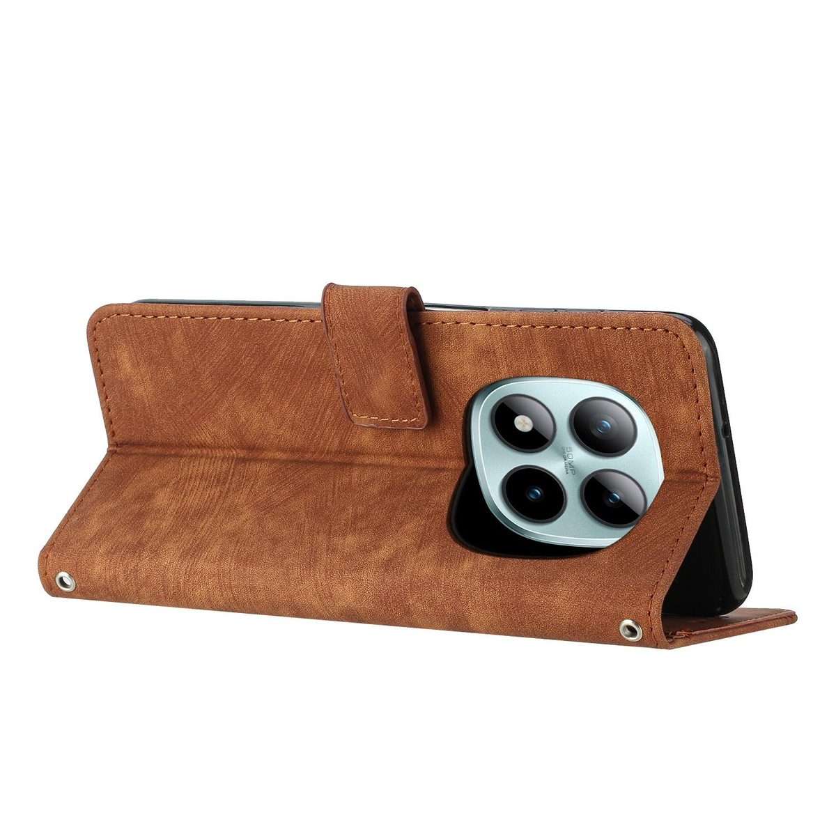 For Redmi Note 15 Pro+ 5G Global 163.3mm Skin Feel Stripe Pattern Leather Phone Case w ... (Brown)