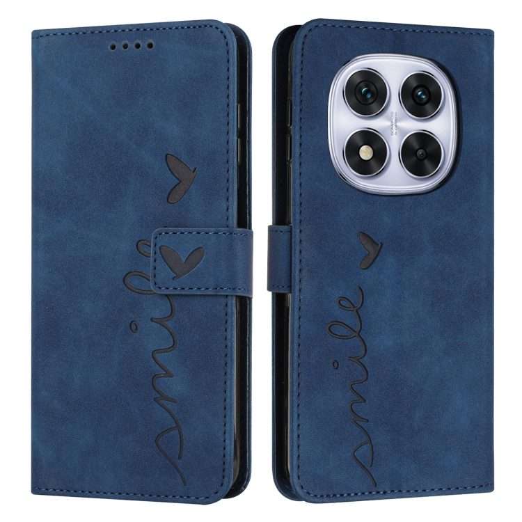 For Redmi Note 14 Pro 5G Global Skin Feel Heart Embossed Leather Phone Case with Long L ... (Blue)