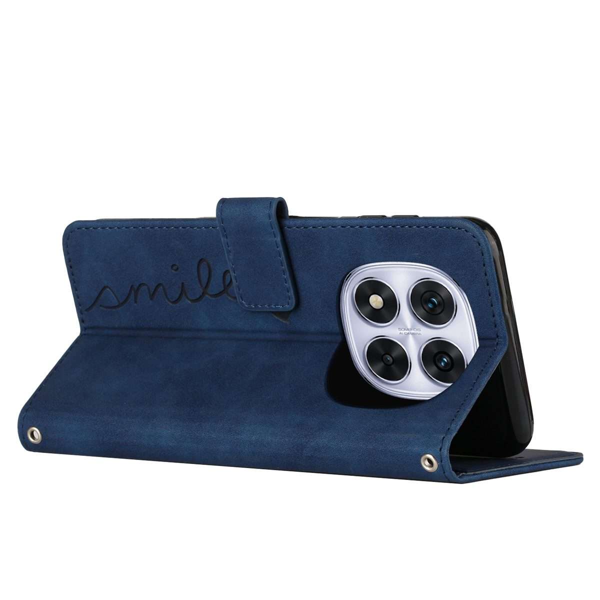 For Redmi Note 14 Pro 5G Global Skin Feel Heart Embossed Leather Phone Case with Long L ... (Blue)