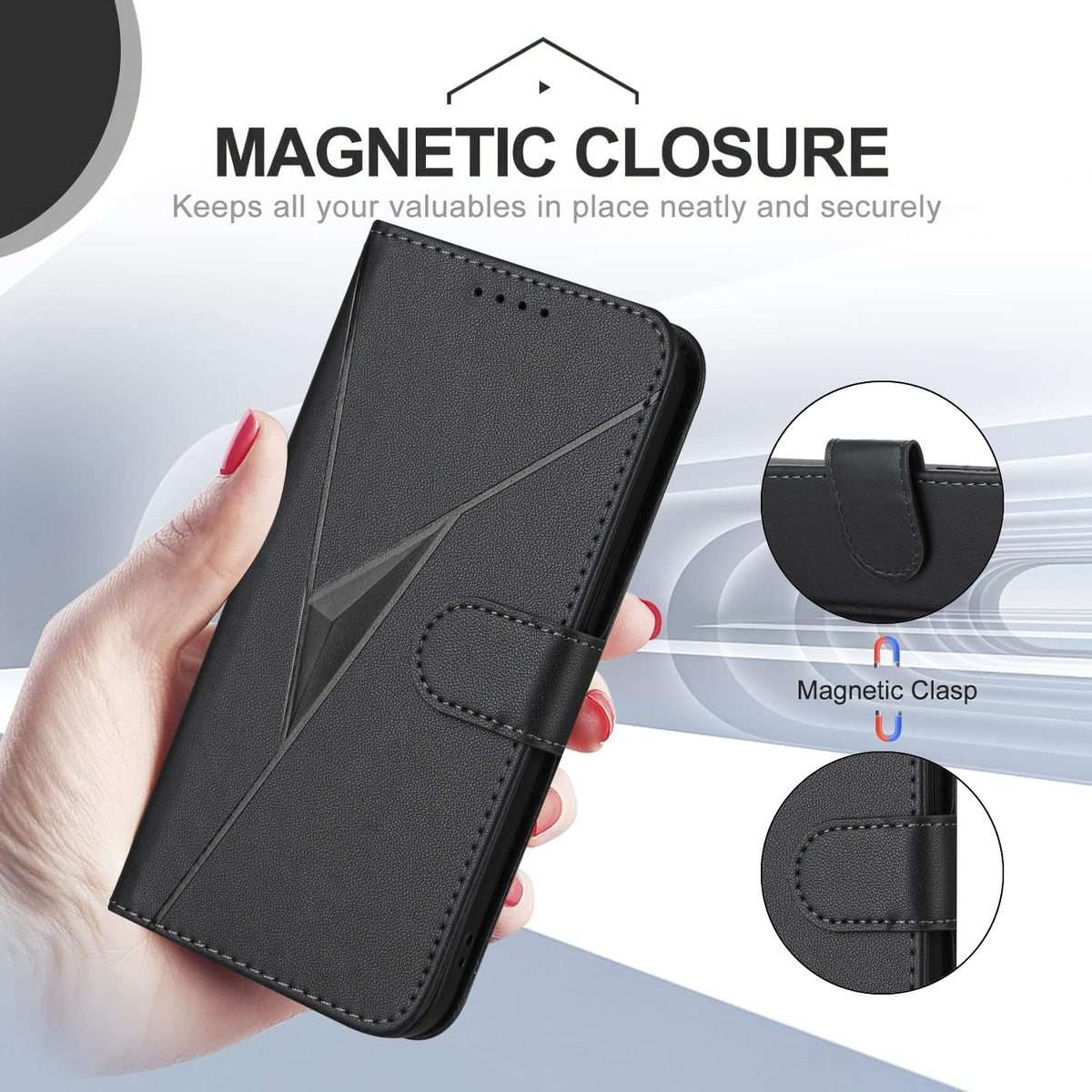 For Redmi Note 14 Pro+ 5G Triangle Pattern Buckle Clasp Leather Phone Case(Black)