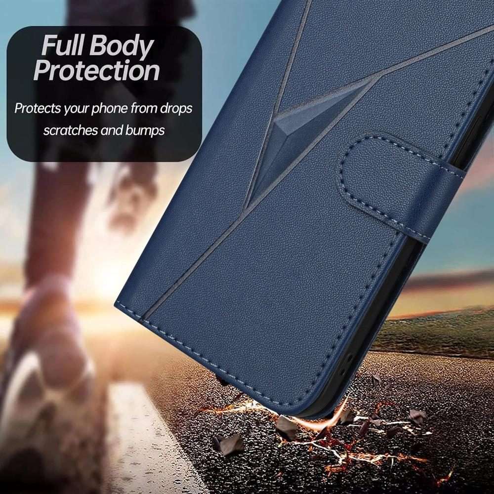 For Redmi Note 14 Pro 4G Triangle Pattern Buckle Clasp Leather Phone Case(Royal Blue)
