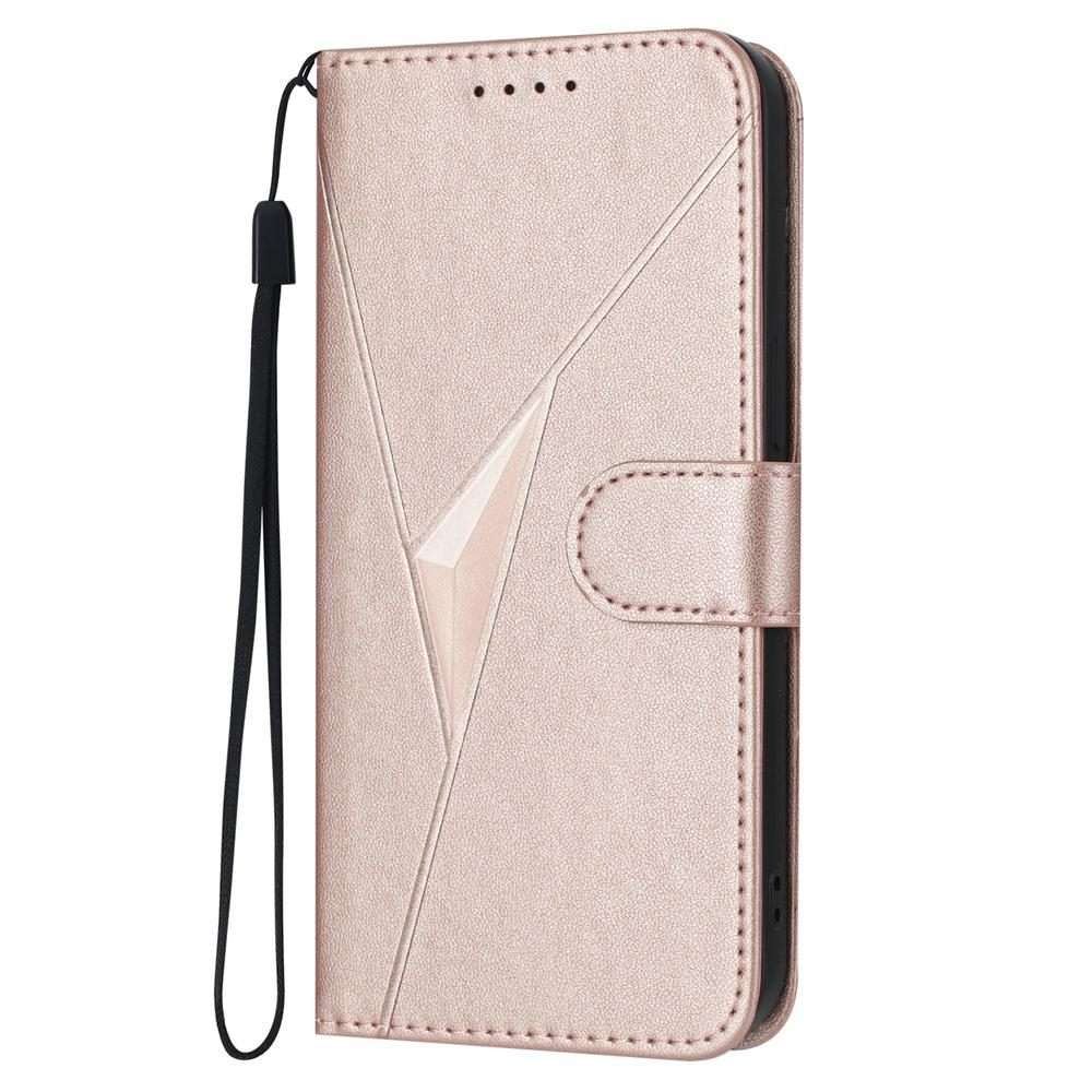 For Redmi Note 14 Pro 4G Triangle Pattern Buckle Clasp Leather Phone Case(Rose Gold)