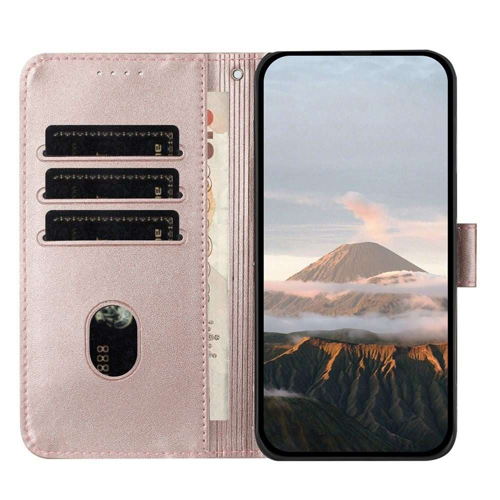 For Redmi Note 14 Pro 4G Triangle Pattern Buckle Clasp Leather Phone Case(Rose Gold)