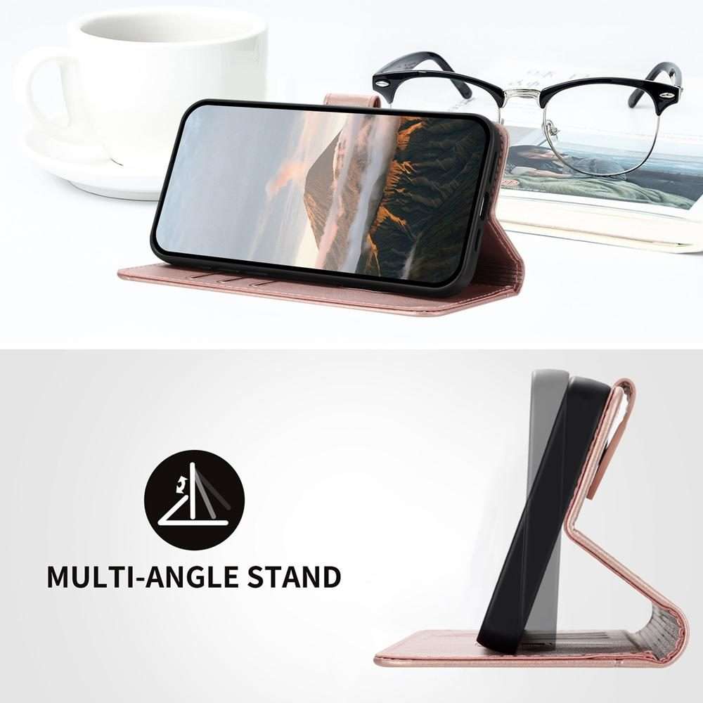 For Redmi Note 14 Pro 4G Triangle Pattern Buckle Clasp Leather Phone Case(Rose Gold)