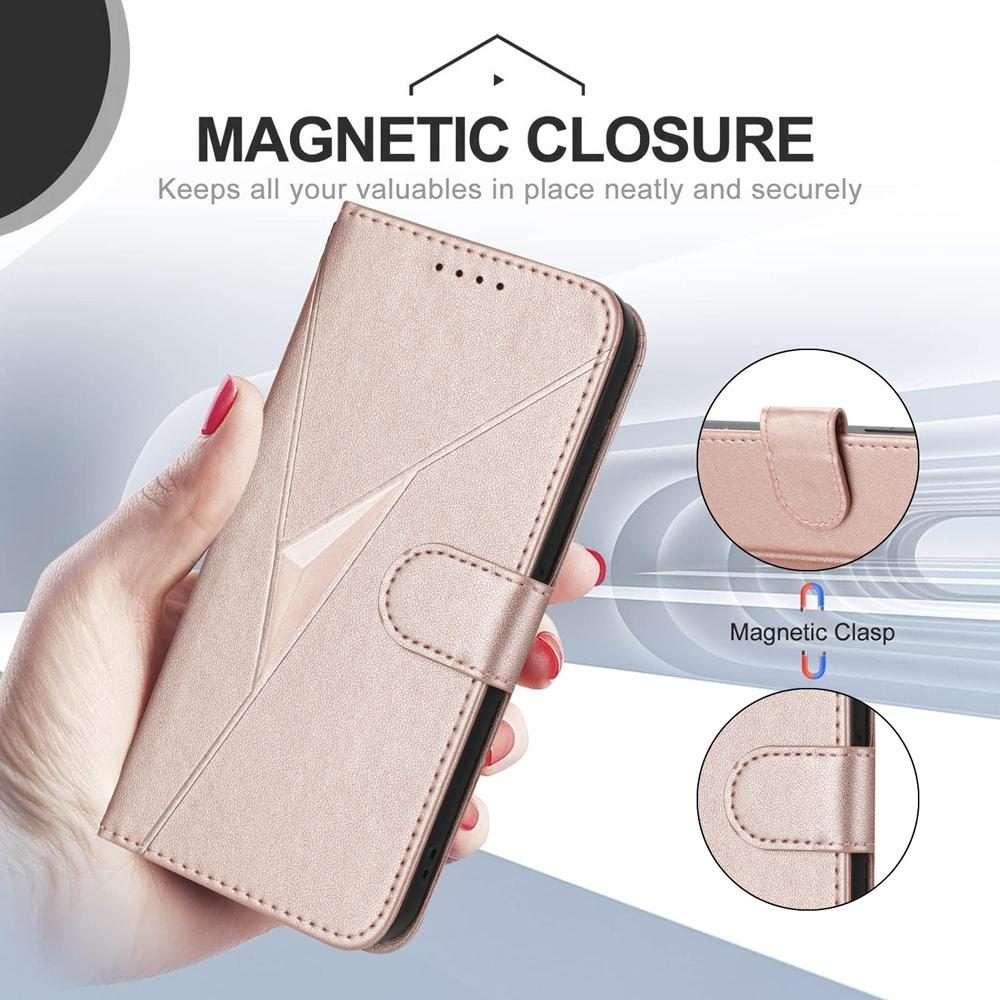 For Redmi Note 14 Pro 4G Triangle Pattern Buckle Clasp Leather Phone Case(Rose Gold)