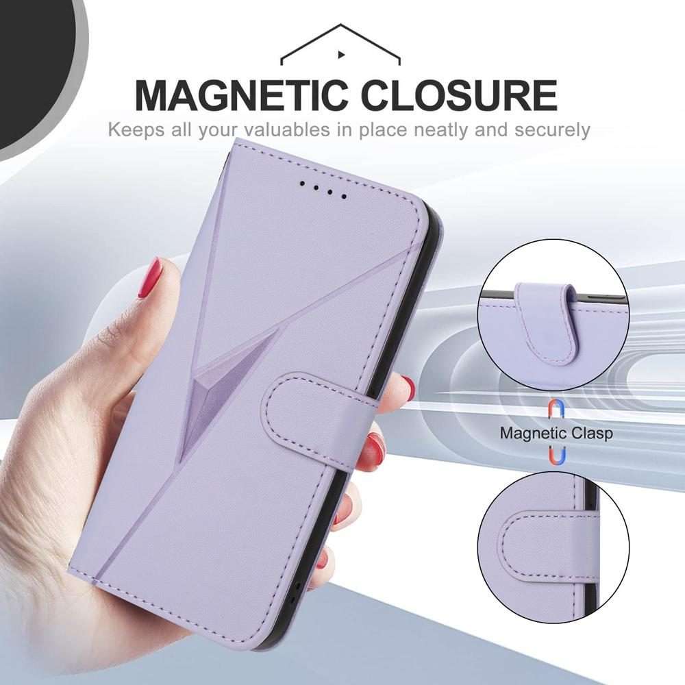 For Redmi Note 14 Pro 4G Triangle Pattern Buckle Clasp Leather Phone Case(Light Purple)