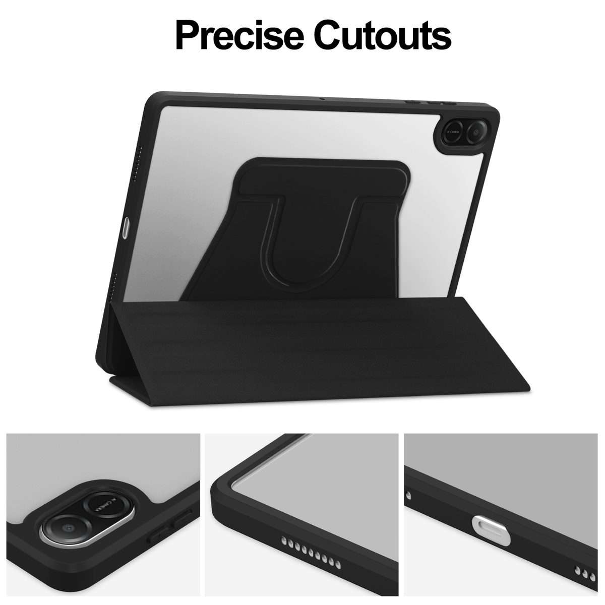 For Honor Pad X8a Tri-Fold Holder Rotation Leather Tablet Case(Black)