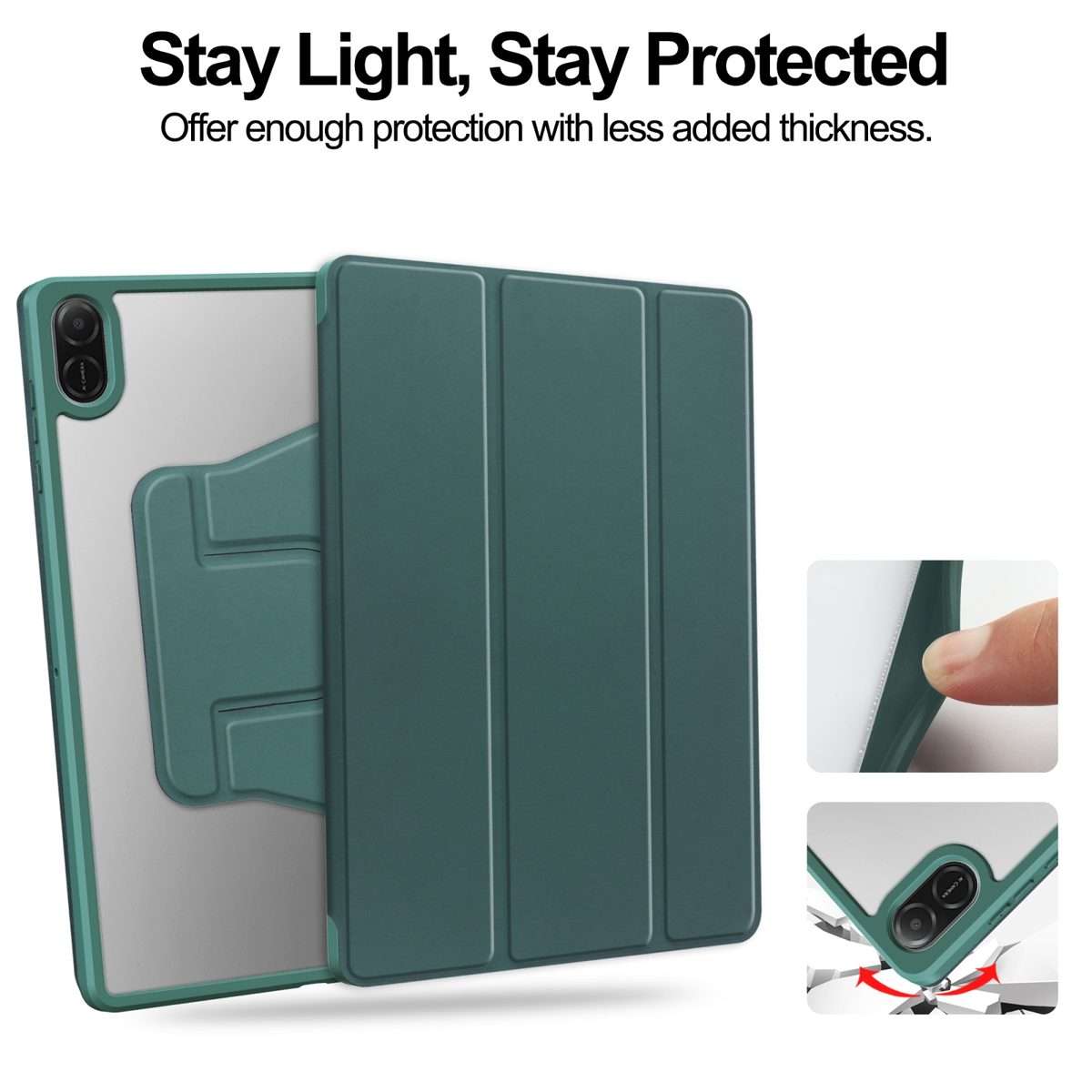 For Honor Pad X8a Tri-Fold Holder Rotation Leather Tablet Case(Deep Green)