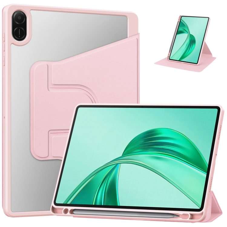 For Honor Pad X8a Tri-Fold Holder Rotation Leather Tablet Case(Pink)