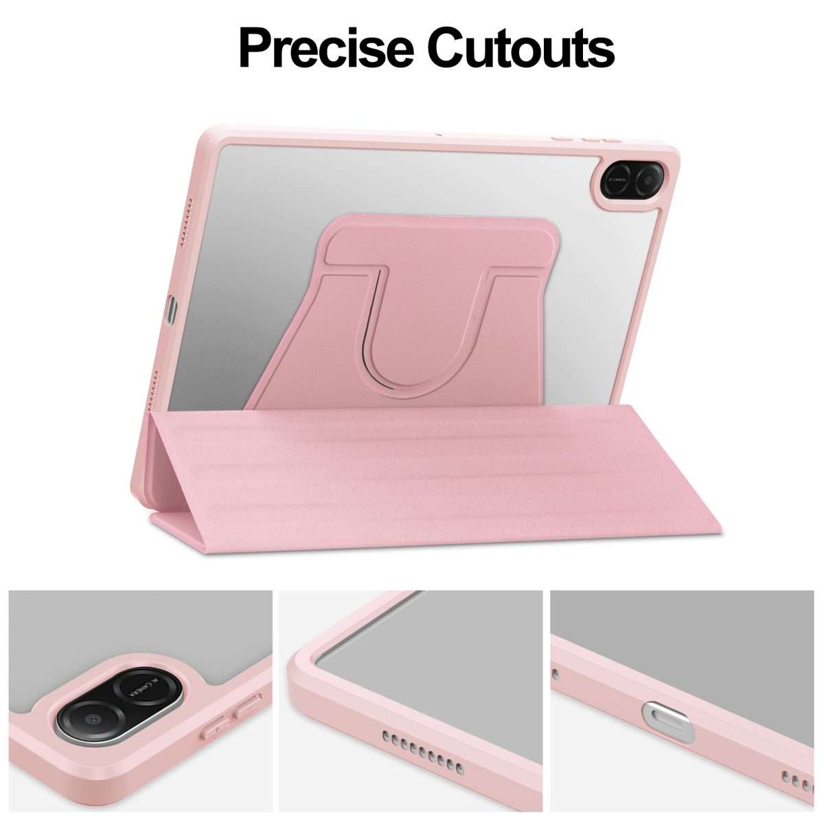 For Honor Pad X8a Tri-Fold Holder Rotation Leather Tablet Case(Pink)