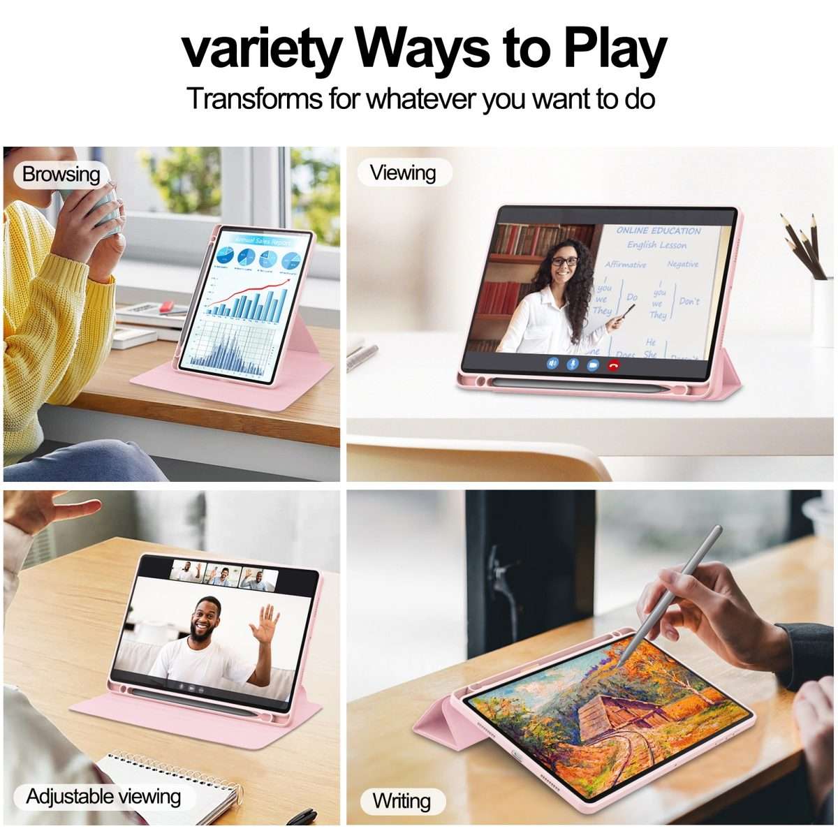 For Honor Pad X8a Tri-Fold Holder Rotation Leather Tablet Case(Pink)