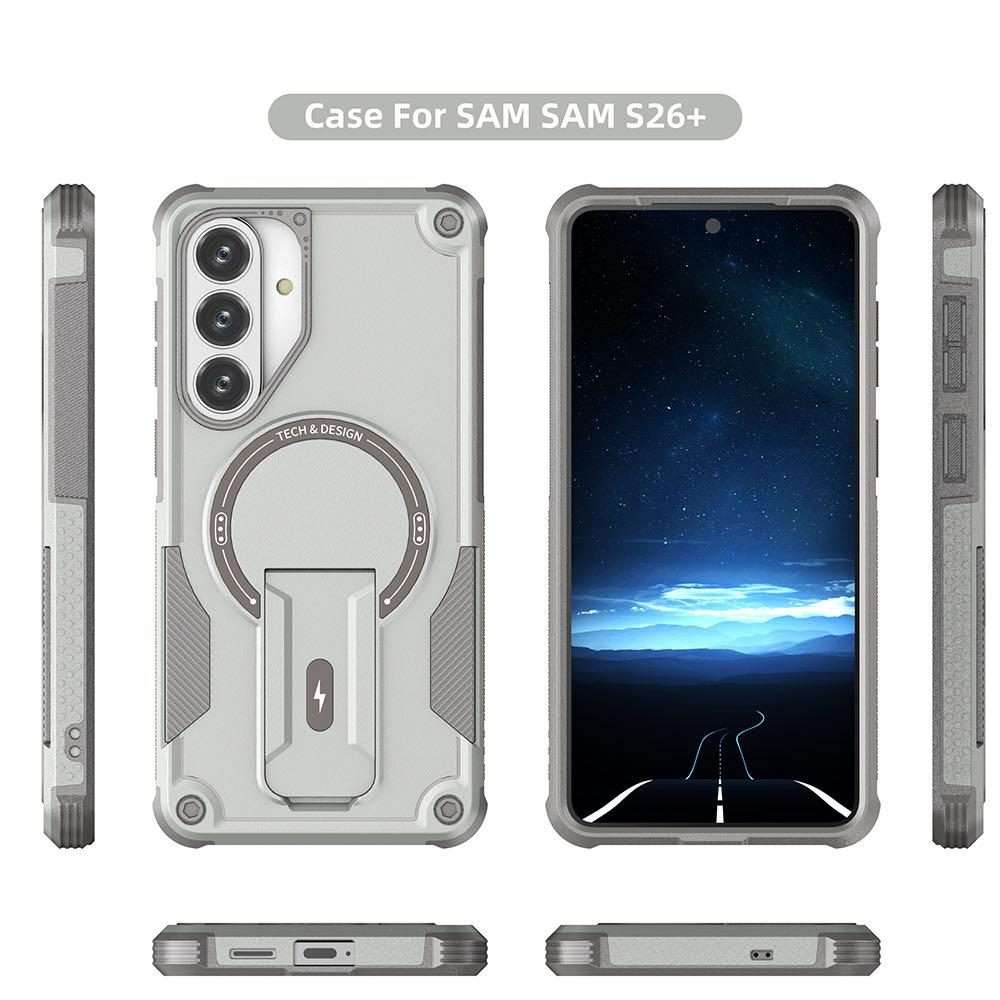 For Samsung Galaxy S26+ 5G Armor MagSafe Holder PC Hybrid TPU Phone Case(Grey)