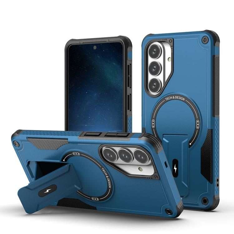 For Samsung Galaxy S26+ 5G Armor MagSafe Holder PC Hybrid TPU Phone Case(Dark Blue)