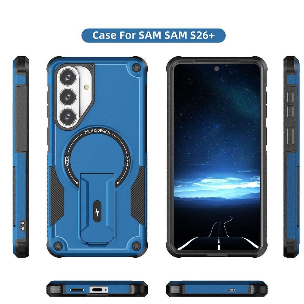 For Samsung Galaxy S26+ 5G Armor MagSafe Holder PC Hybrid TPU Phone Case(Dark Blue)