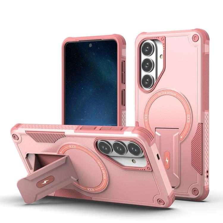 For Samsung Galaxy S26+ 5G Armor MagSafe Holder PC Hybrid TPU Phone Case(Pink)