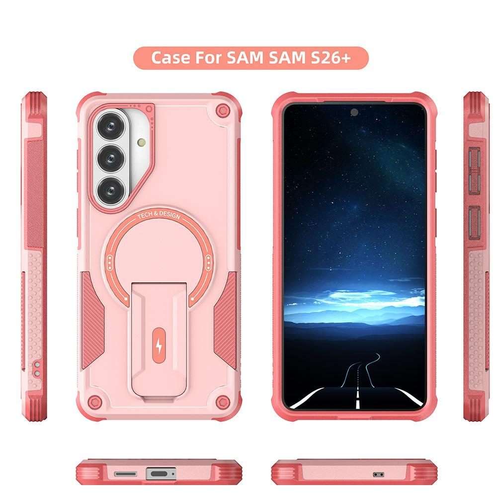 For Samsung Galaxy S26+ 5G Armor MagSafe Holder PC Hybrid TPU Phone Case(Pink)