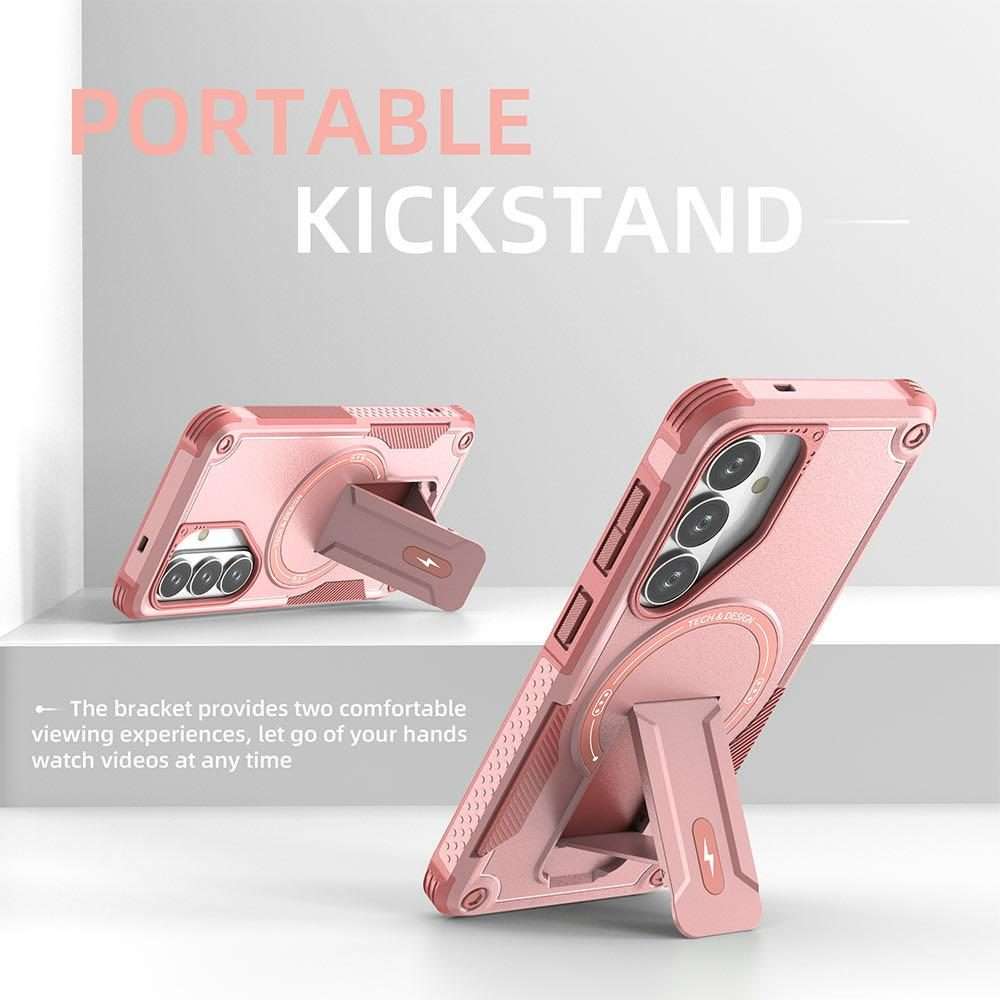 For Samsung Galaxy S26+ 5G Armor MagSafe Holder PC Hybrid TPU Phone Case(Pink)