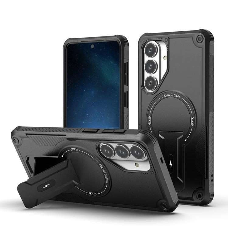 For Samsung Galaxy S26+ 5G Armor MagSafe Holder PC Hybrid TPU Phone Case(Black)