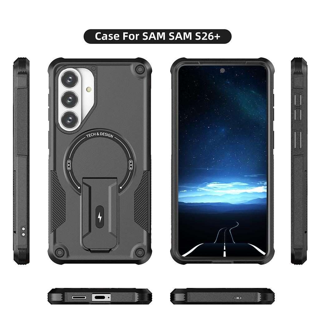 For Samsung Galaxy S26+ 5G Armor MagSafe Holder PC Hybrid TPU Phone Case(Black)
