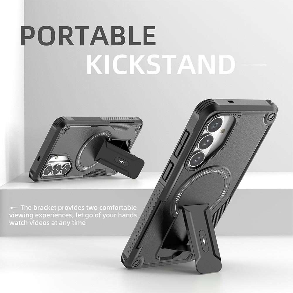 For Samsung Galaxy S26+ 5G Armor MagSafe Holder PC Hybrid TPU Phone Case(Black)