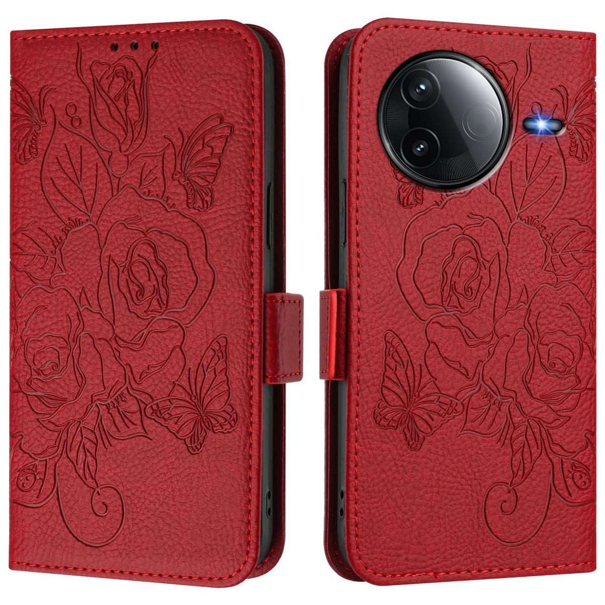 For Redmi K80 5G / K80 Pro 5G Embossed Rose RFID Anti-theft Leather Phone Case(Red)