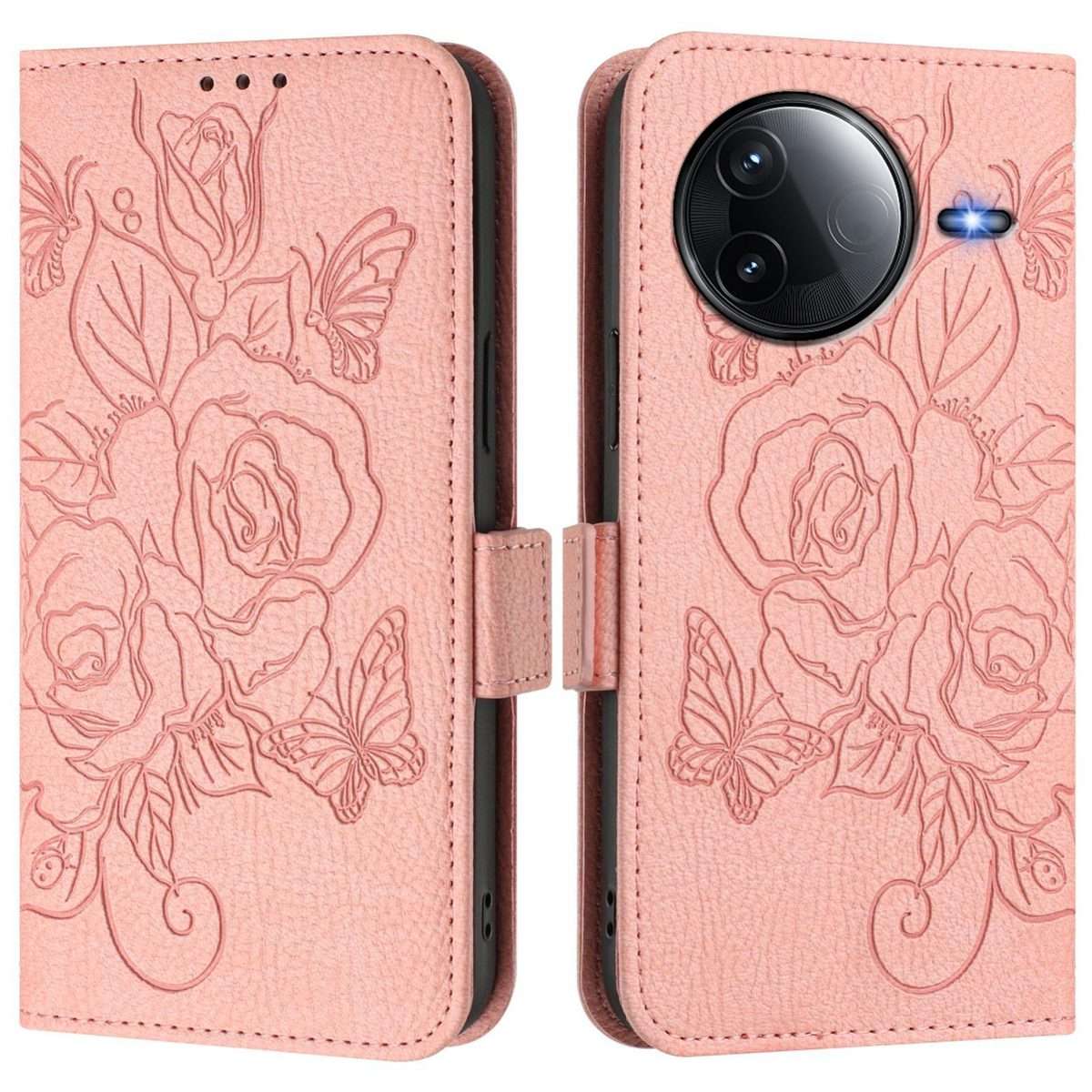 For Redmi K80 5G / K80 Pro 5G Embossed Rose RFID Anti-theft Leather Phone Case(Pink)
