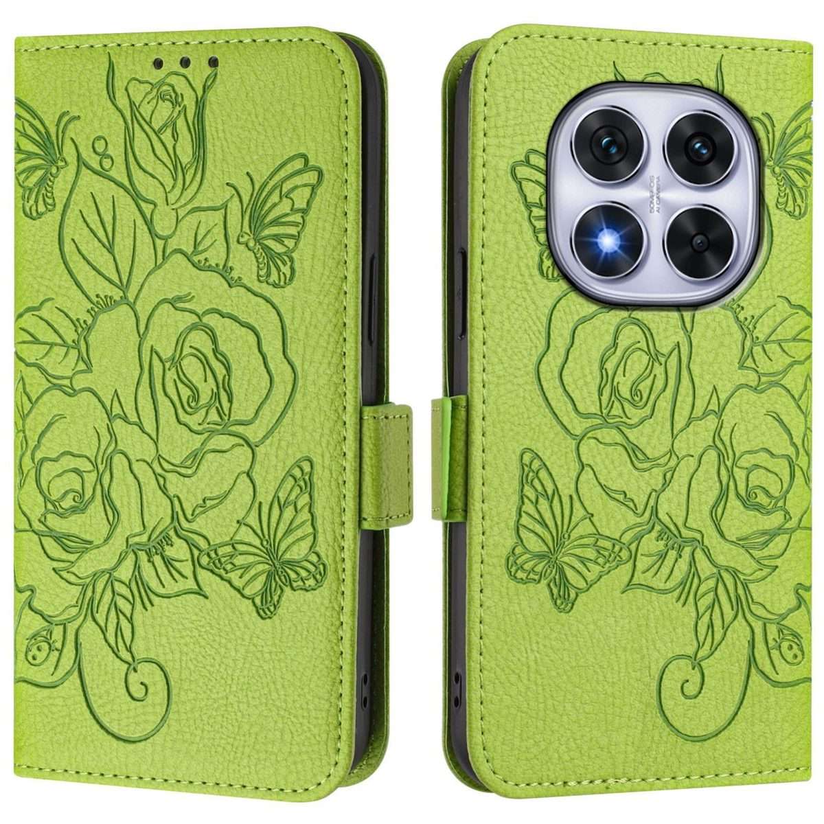 For Redmi Note 14 Pro 4G Embossed Rose RFID Anti-theft Leather Phone Case(Green)