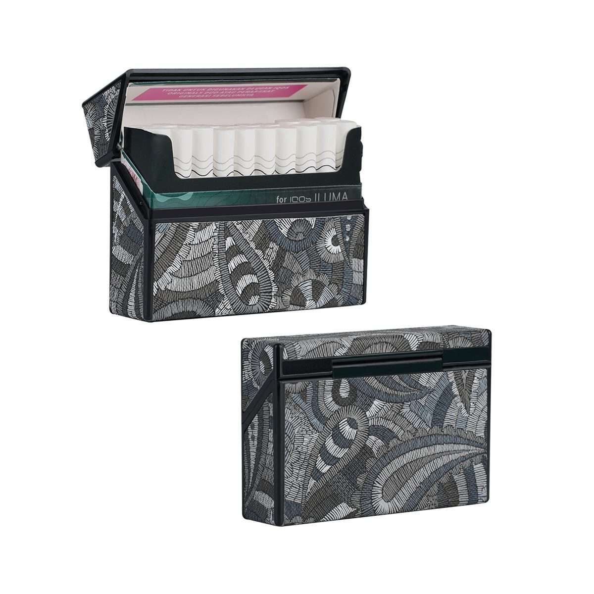 For IQOS Series Electronic Cigarette Grooved Leather PC Storage Box(Cashew Flower Black)