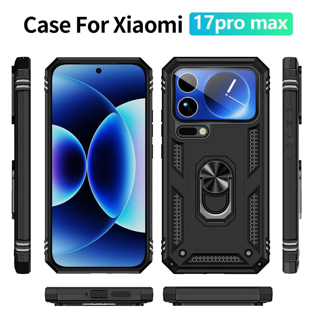 For Xiaomi 17 Pro Max Shockproof TPU + PC Phone Case with Holder(Black)