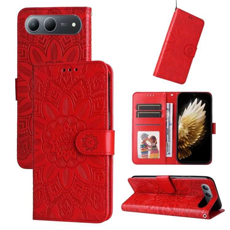 For Tecno Spark 40 5G / Spark Go 5G 2025 Embossed Sunflower Leather Phone Case(Red)