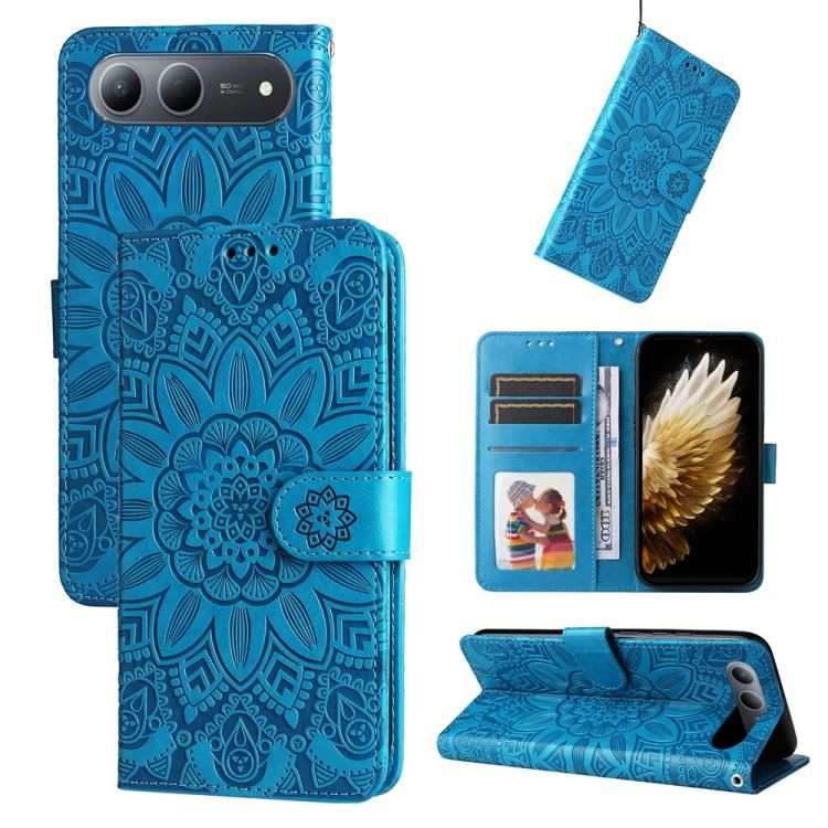For Tecno Spark 40 5G / Spark Go 5G 2025 Embossed Sunflower Leather Phone Case(Blue)