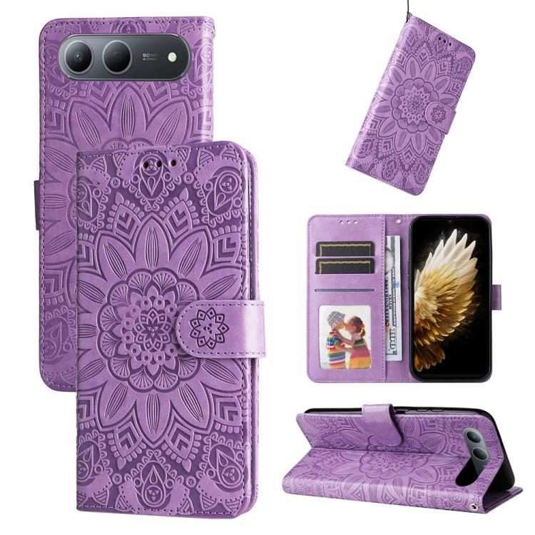 For Tecno Spark 40 5G / Spark Go 5G 2025 Embossed Sunflower Leather Phone Case(Purple)