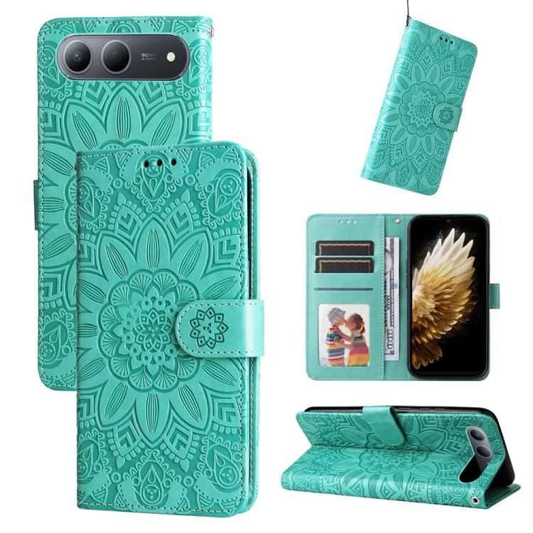 For Tecno Spark 40 5G / Spark Go 5G 2025 Embossed Sunflower Leather Phone Case(Green)