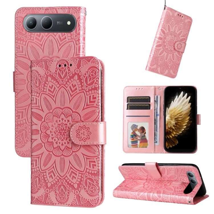 For Tecno Spark 40 5G / Spark Go 5G 2025 Embossed Sunflower Leather Phone Case(Pink)