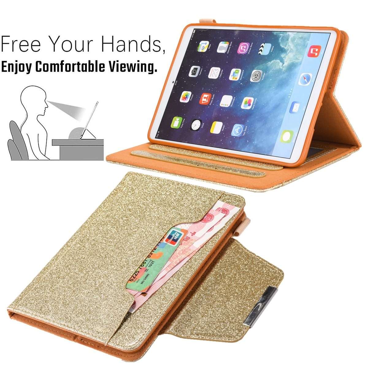 For iPad mini 6 / mini 2024 Hardware Buckle Smart Leather Tablet Case(Glitter Gold)