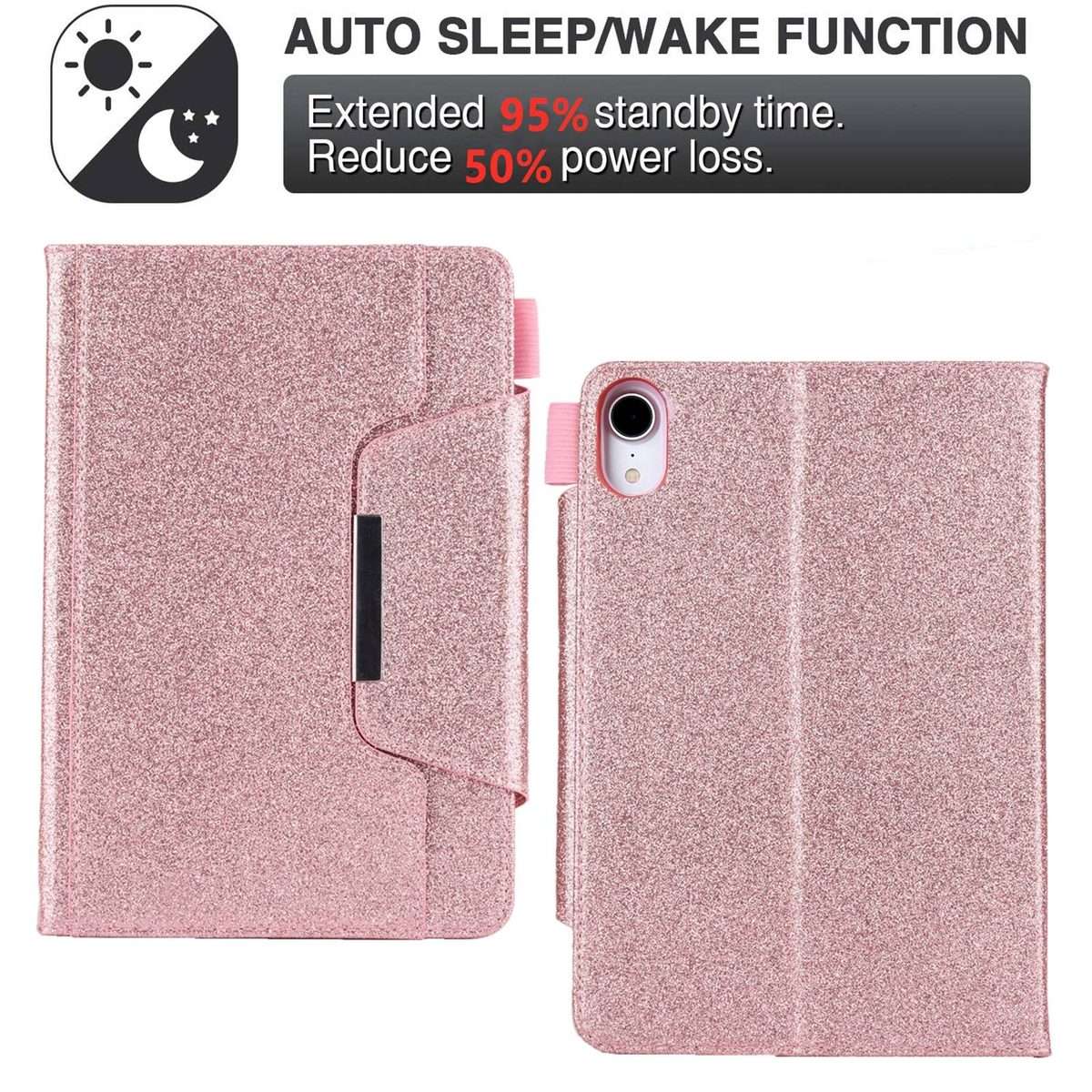For iPad mini 6 / mini 2024 Hardware Buckle Smart Leather Tablet Case(Glitter Rose Gold)