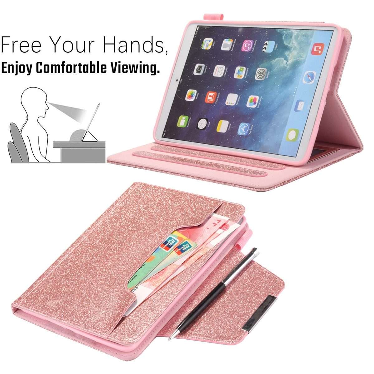 For iPad mini 6 / mini 2024 Hardware Buckle Smart Leather Tablet Case(Glitter Rose Gold)