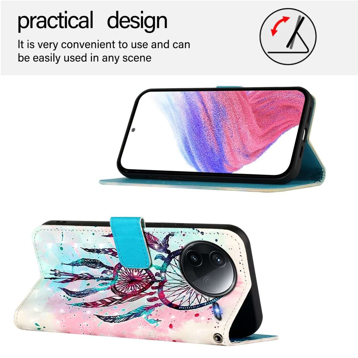 For Redmi K80 / K80 Pro 3D Painting Horizontal Flip Leather Phone Case(Color Drop Wind Chimes)